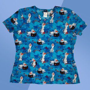 Disney Frozen 2 Blue All Over Print Olaf Autumn S/S Scrubs Top Women’s M